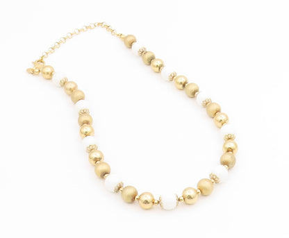 925 Sterling Silver Vintage Necklace Gold Plated White Onyx Beaded Chain  NE4731