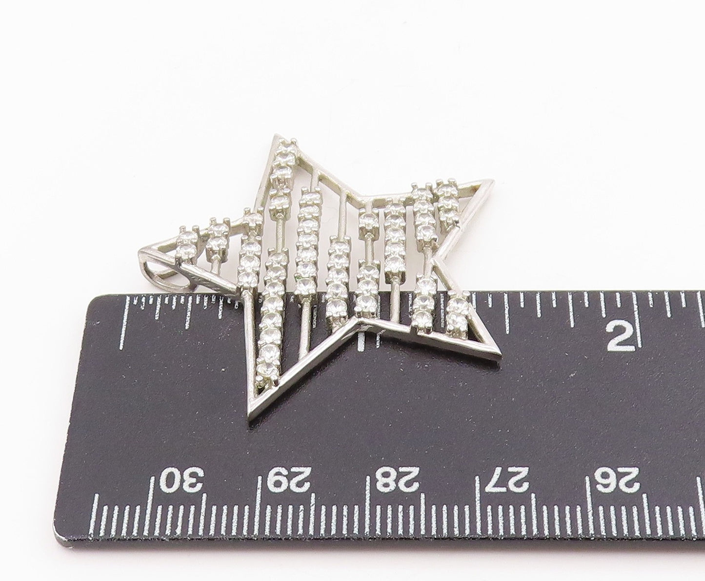 925 Sterling Silver Vintage Pendant Round CZ Geometric Celestial Star  PT25686