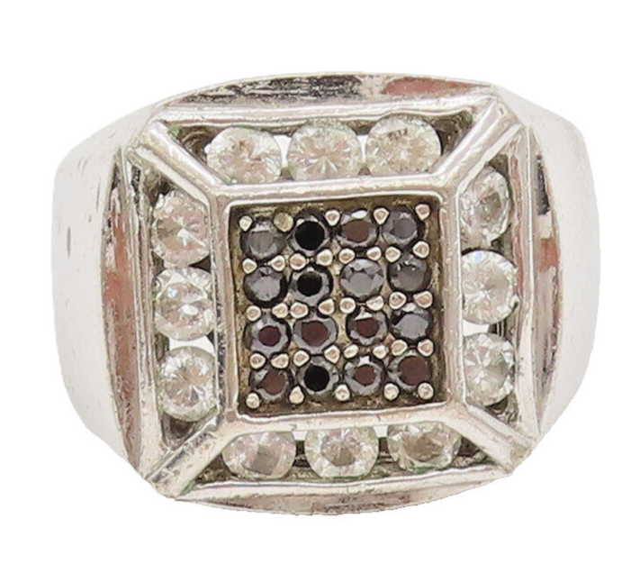925 Silver  Vintage Square Small Onyx Halo CZ Solid Band Ring Sz 11  RG27099