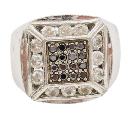 925 Silver  Vintage Square Small Onyx Halo CZ Solid Band Ring Sz 11  RG27099