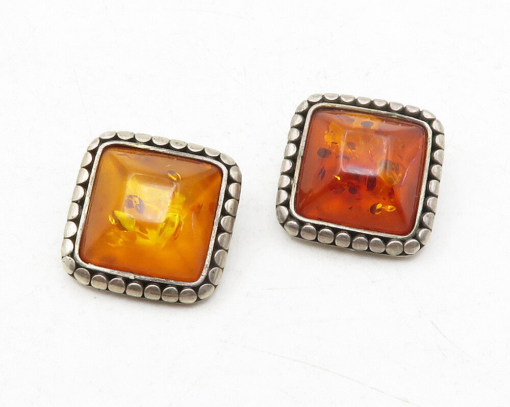 925 Sterling Silver  Vintage Amber Circle Border Non Pierce Earrings  EG6362