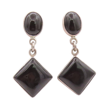925 Sterling Silver Vintage Earrings MEXICO Oval & Square Dangling Onyx  EG13619