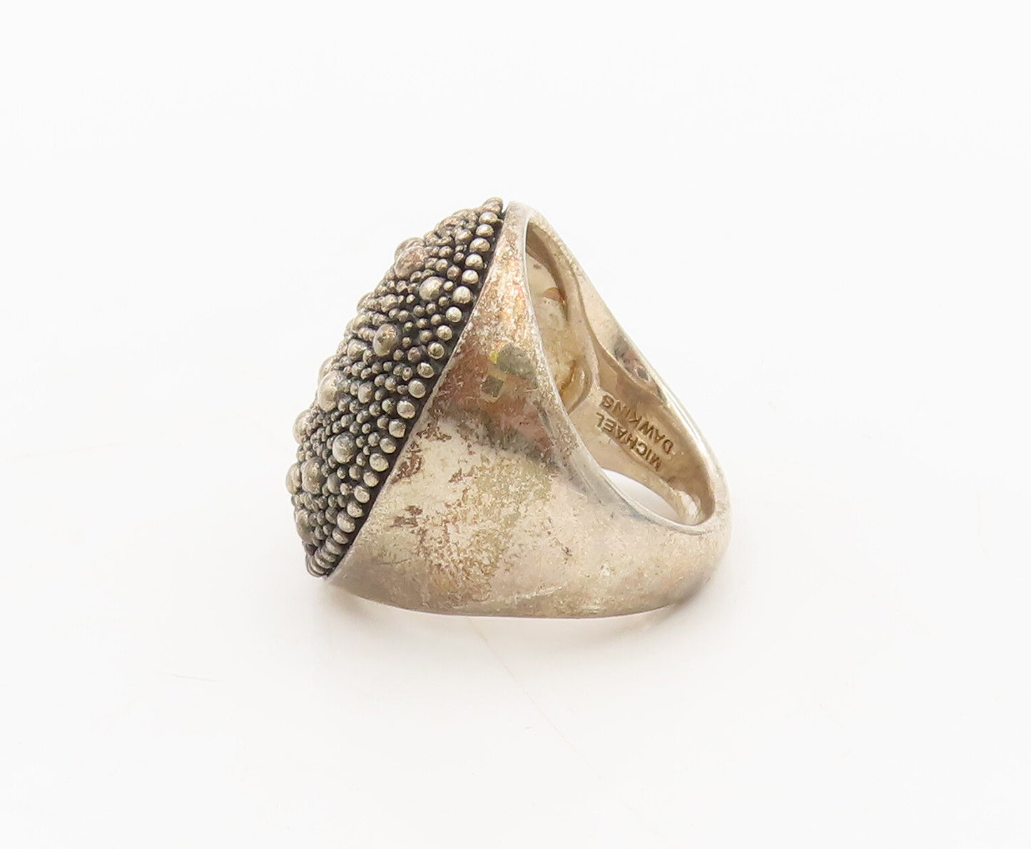 MICHAEL DAWKINS 925 Silver  Vintage Broad Solid Beaded Round Ring Sz 6 RG27515