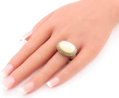 925 Sterling Silver Vintage Ring Oval Gemstone Halo Citrine Frame Sz 10  RG31822