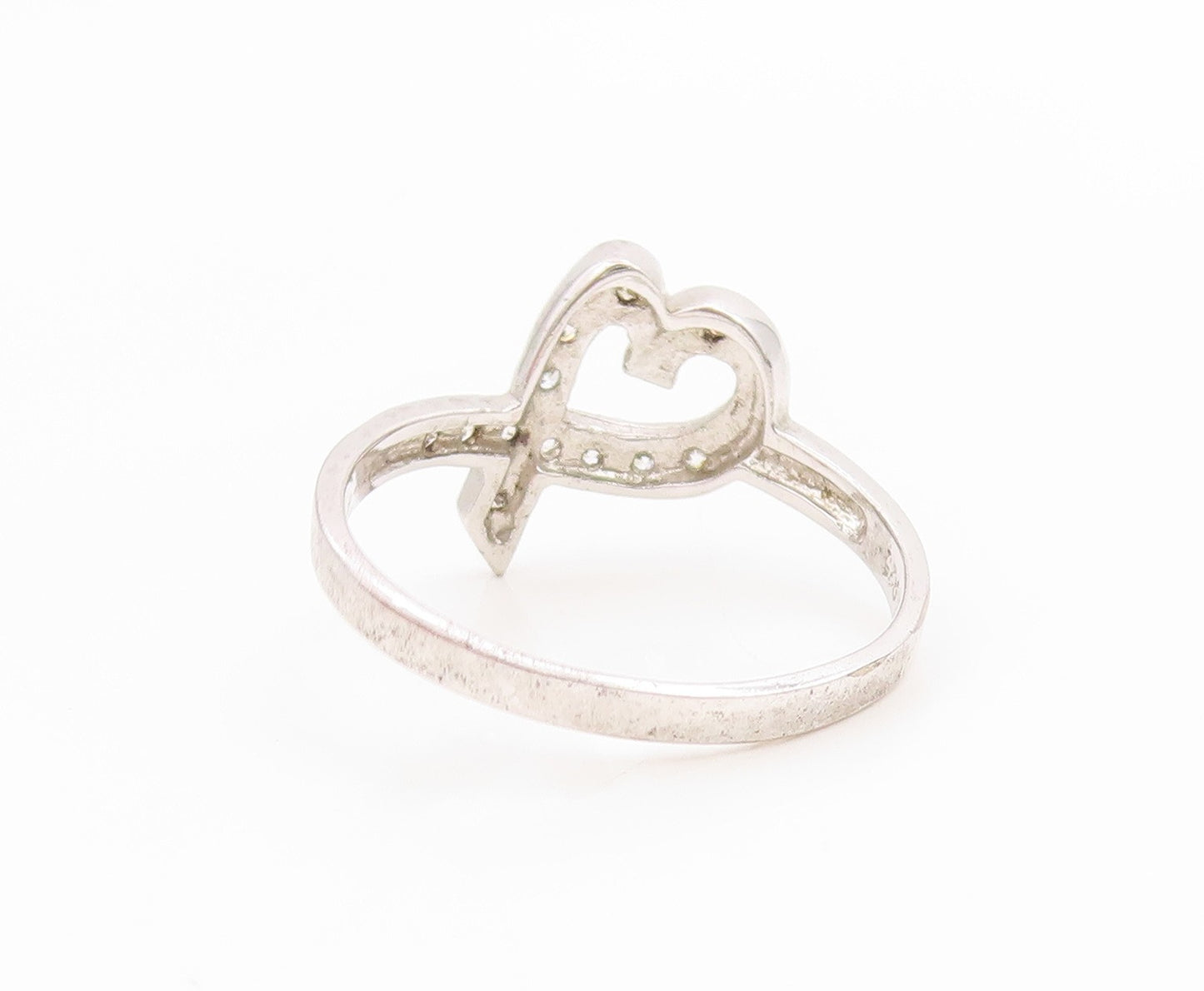 925 Sterling Silver Vintage Ring Classic Topaz Love Heart Band  Sz 9  RG35981