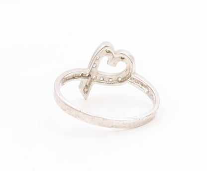 925 Sterling Silver Vintage Ring Classic Topaz Love Heart Band  Sz 9  RG35981