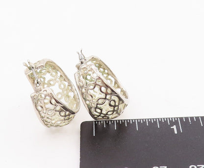 925 Sterling Silver Vintage Earrings Cutout Square Pattern Hoops  EG13087
