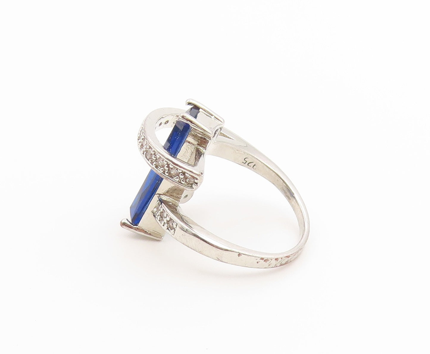 925 Sterling Silver Vintage Ring Modernist Sapphire & CZ Wrap  Sz 7  RG36936