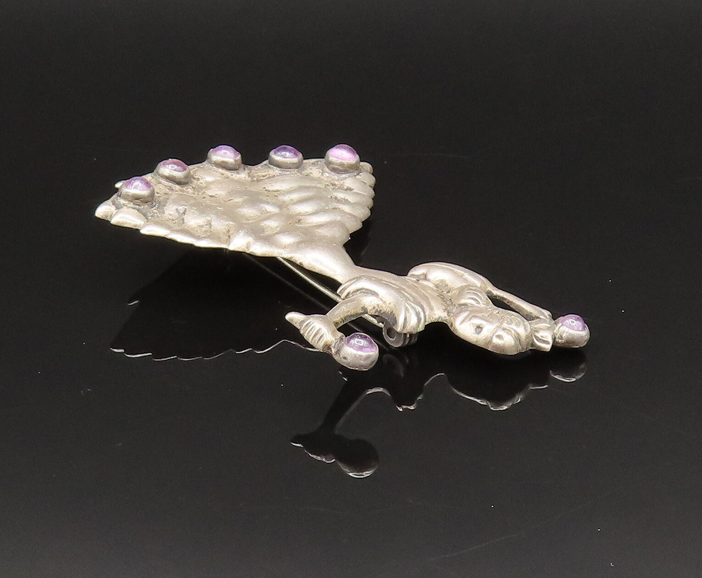 MEXICO 925 Silver  Vintage Antique Dancing Chalcedony Woman Brooch Pin  BP9677