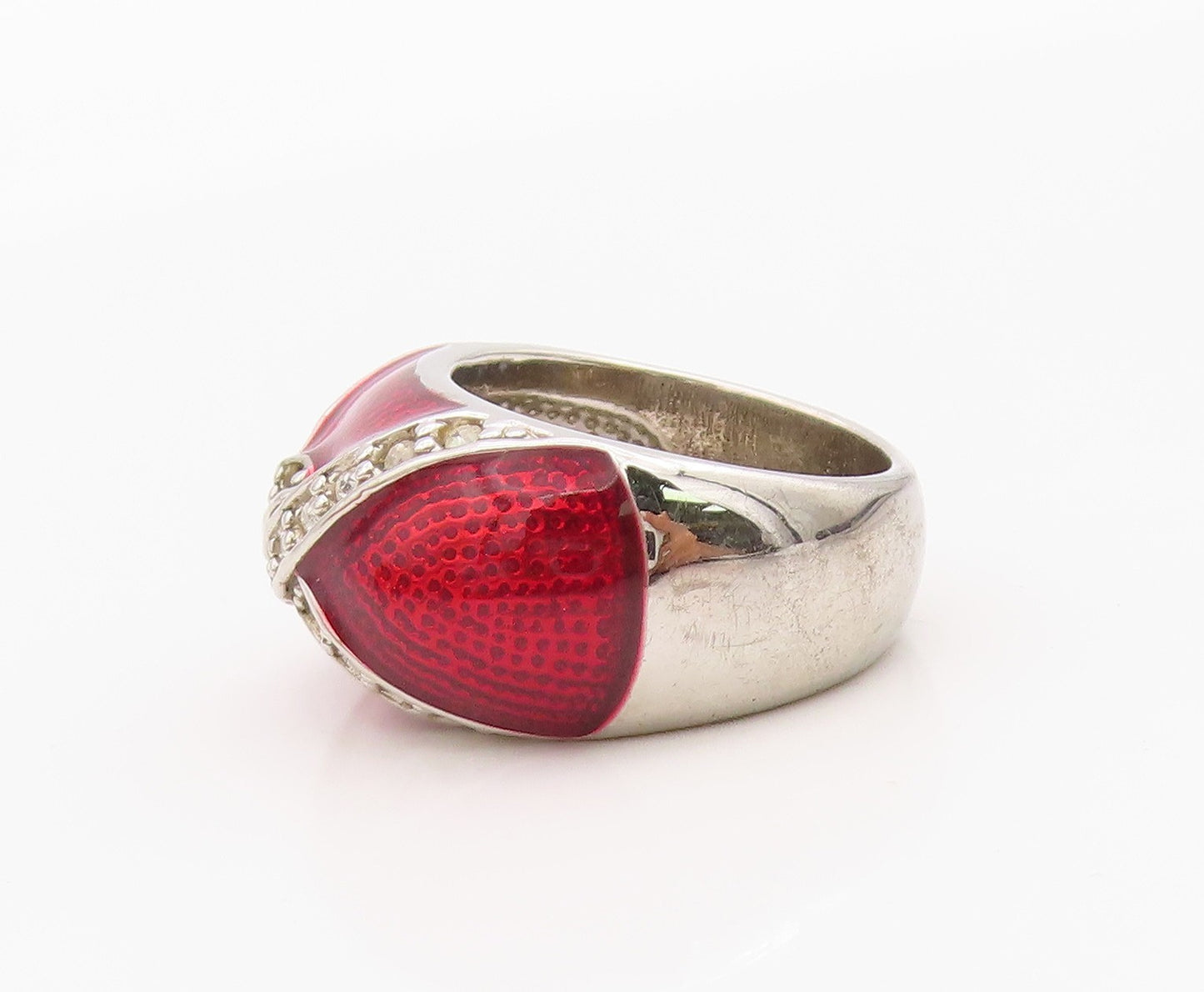 925 Sterling Silver Vintage Ring Classic Enameled CZ Dome Band  Sz 6  RG36268