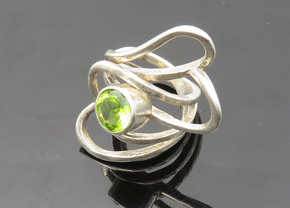 925 Sterling Silver   Vintage Peridot Love Hearts Bypass Ring Sz 5.5  RG20168