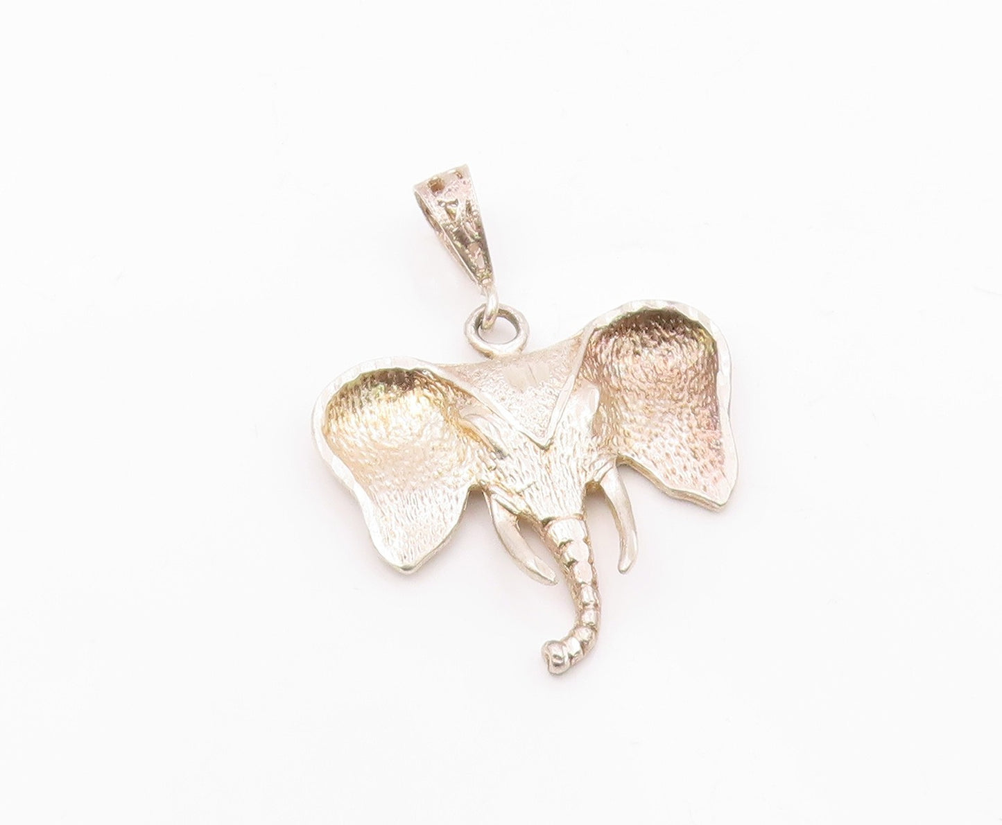 925 Sterling Silver  Vintage Shiny Diamond Cut Elephant Head Pendant  PT10695