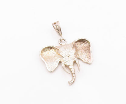 925 Sterling Silver  Vintage Shiny Diamond Cut Elephant Head Pendant  PT10695