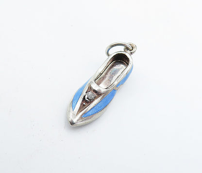 925 Sterling Silver  Genuine Diamond Accent Enamel Shoe Motif Pendant  PT5084