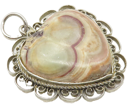 925 Sterling Silver  Vintage Cabochon Agate Love Heart Swirl Pendant  PT7282
