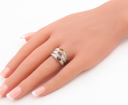 925 Sterling Silver Vintage Ring Multi Stone Triple Row Ribbed Band Sz 6 RG36477