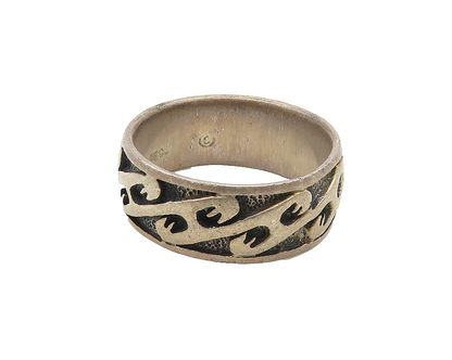 PETER STONE 925 Sterling Silver  Vintage Raised Pattern Band Ring Sz 9 RG17703