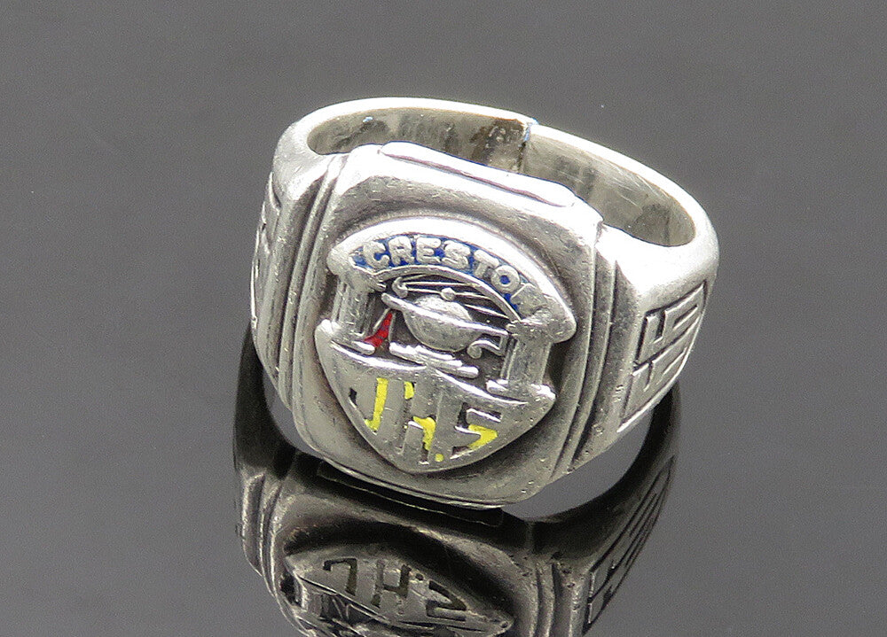REED & BARTON 925 Silver  Vintage Antique Creston JHS Band Ring Sz 8  RG20076
