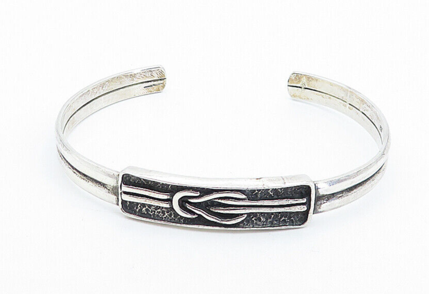 925 Sterling Silver  Vintage Oxidized Tied Knot Detail Cuff Bracelet  BT2334