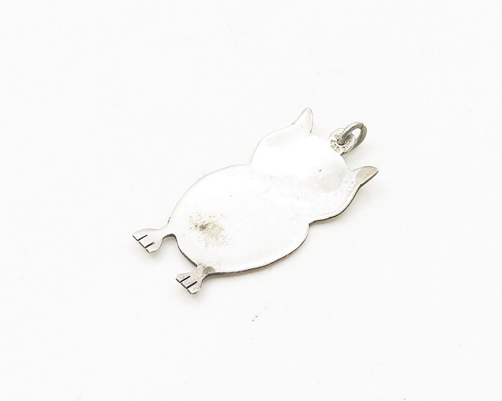 925 Sterling Silver  Vintage Shiny Etched Owl Motif Drop Pendant  PT14347