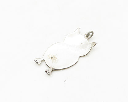 925 Sterling Silver  Vintage Shiny Etched Owl Motif Drop Pendant  PT14347