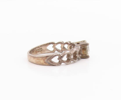 925 Sterling Silver Vintage Ring Antique Topaz Hearts Cutout Band  Sz 7  RG33135