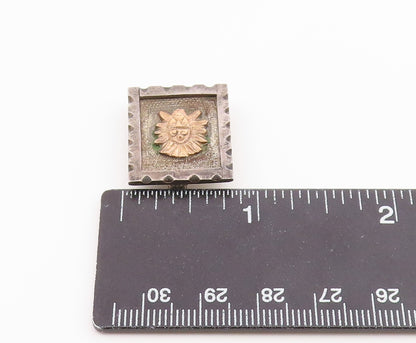 925 Silver & 18K GOLD  Vintage Two Tone Face Mask Square Brooch Pin  BP5230