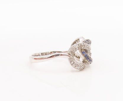 925 Sterling Silver Vintage Ring 2 Tone Sapphire Inlay Linked Rings Sz 7 RG29365