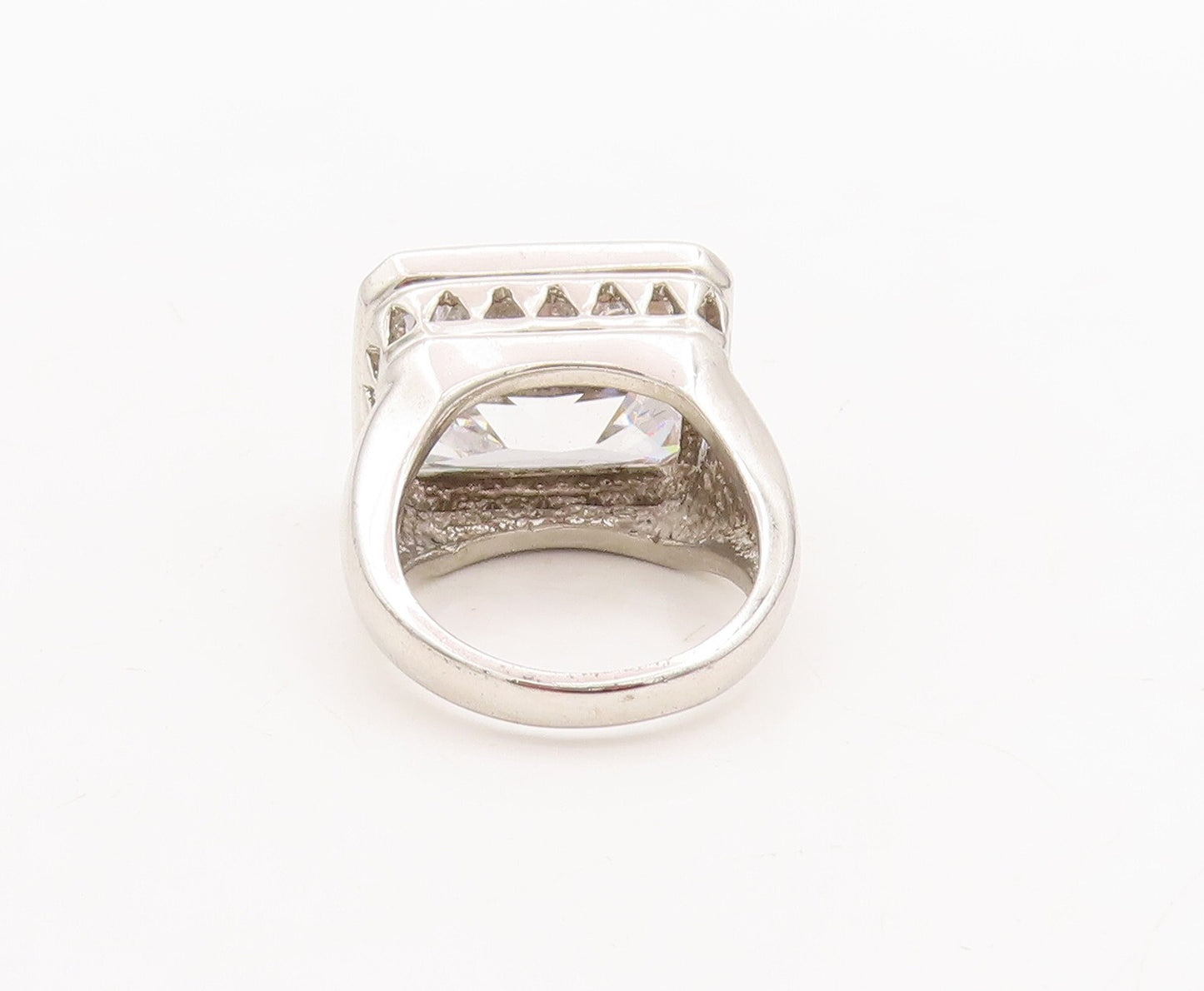 925 Sterling Silver Vintage Ring Minimalist Framed Rectangle CZ  Sz 6  RG29063