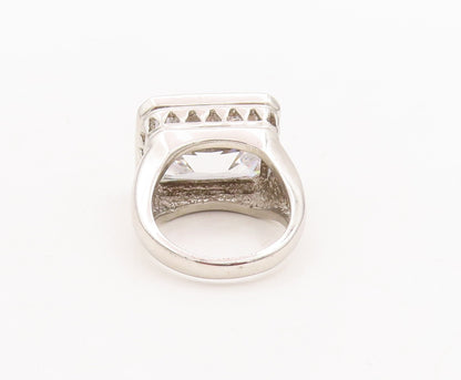 925 Sterling Silver Vintage Ring Minimalist Framed Rectangle CZ  Sz 6  RG29063