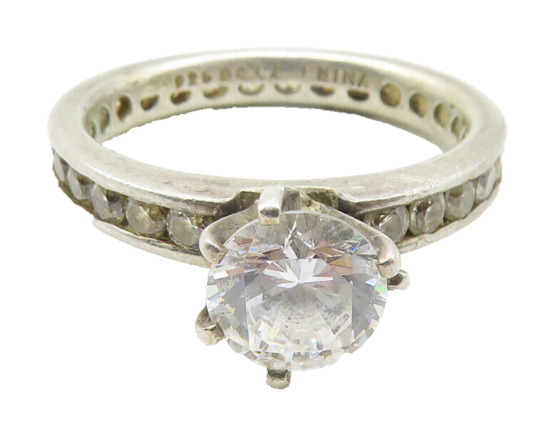 925 Sterling Silver  Prong Set Cubic Zirconia Solitaire Ring Sz 8  RG11443