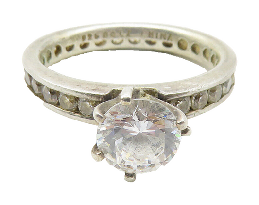 925 Sterling Silver  Prong Set Cubic Zirconia Solitaire Ring Sz 8  RG11443