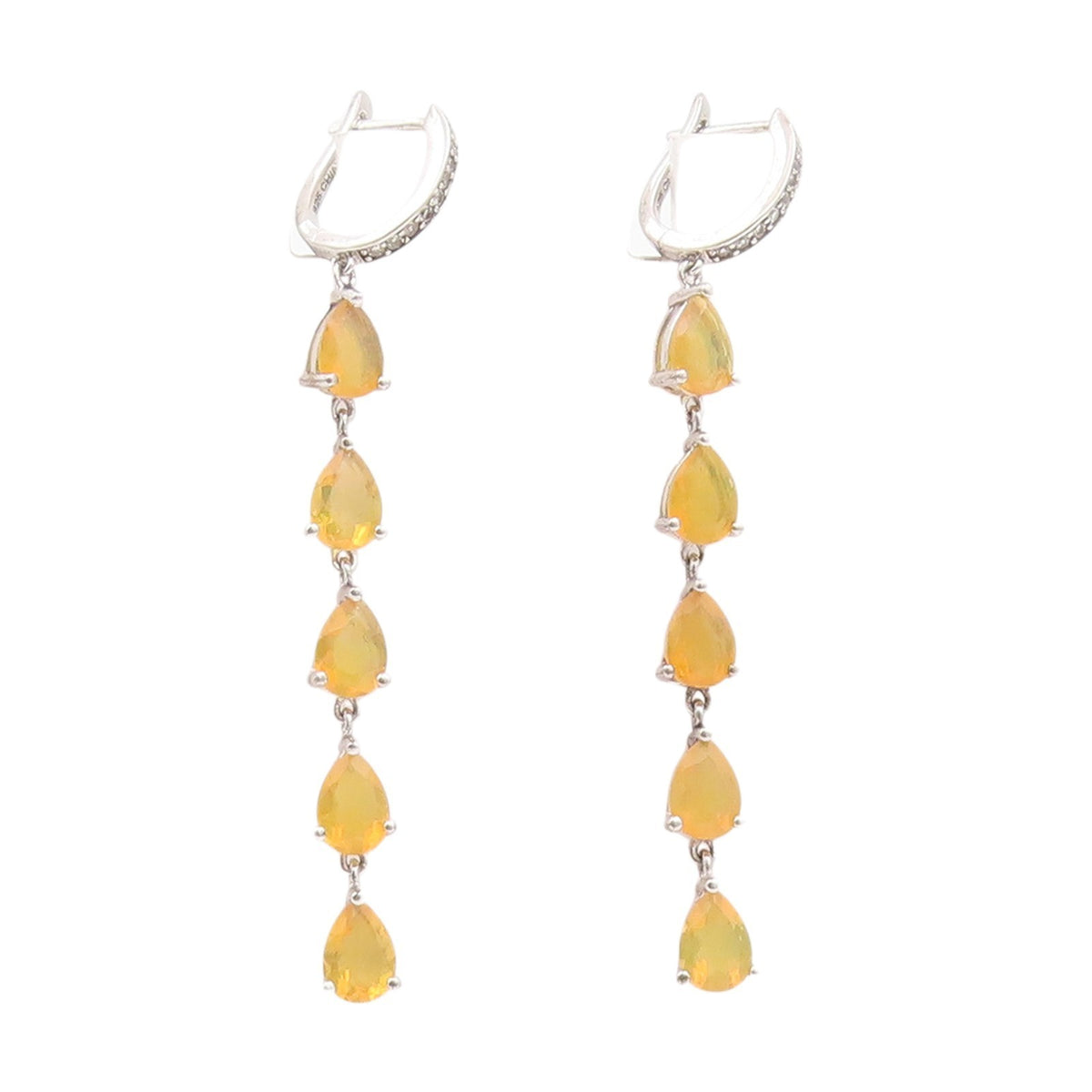 925 Sterling Silver Vintage Earrings Faceted Pear Cut Opal & CZ Dangles  EG13851