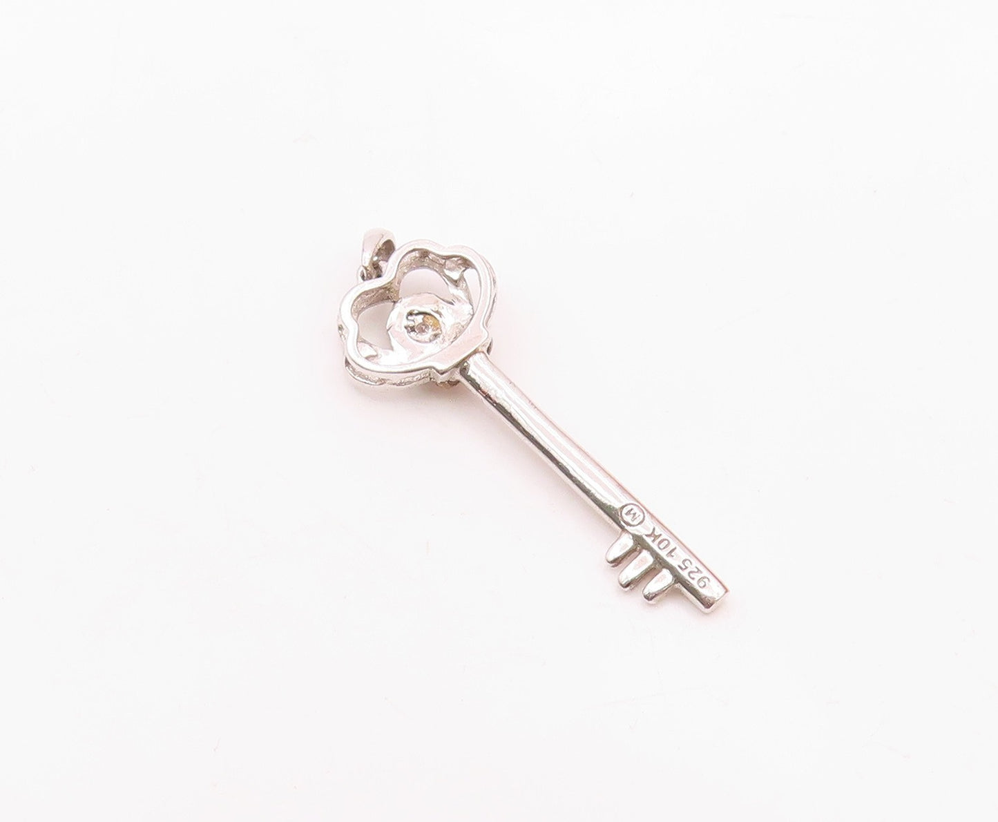 10K GOLD & 925 Silver  Vintage Two Tone Genuine Diamond Key Pendant  PT21168