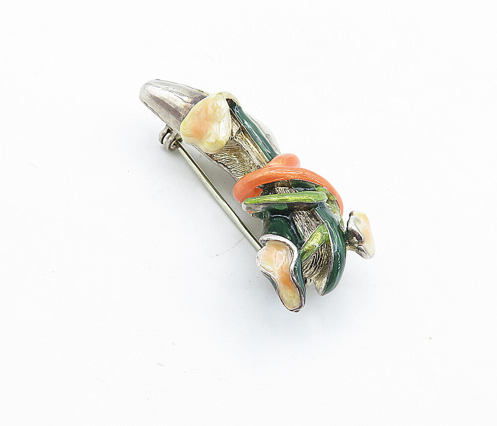 925 Sterling Silver  Vintage Enamel Floral Vine Wrapped Shoe Brooch Pin BP2208