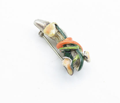 925 Sterling Silver  Vintage Enamel Floral Vine Wrapped Shoe Brooch Pin BP2208