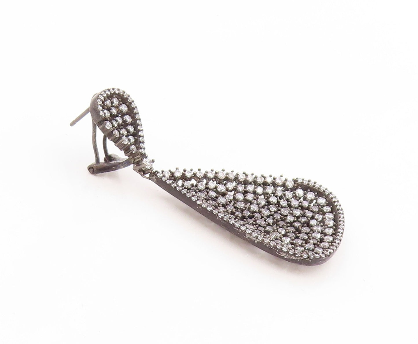 925 Sterling Silver Vintage Earrings Cluster CZ Pave Elegant Teardrop  EG14023