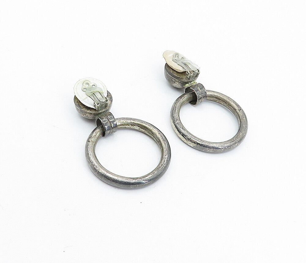 MEXICO 925 Silver  Vintage Oxidized Open Circle Non Pierce Earrings  EG2312