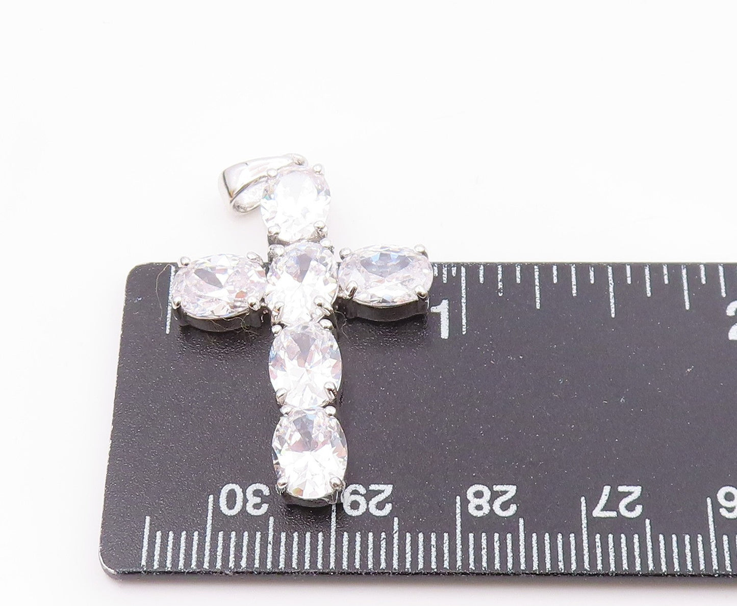 925 Sterling Silver  Vintage Cubic Zirconia Religious Cross Pendant  PT16595