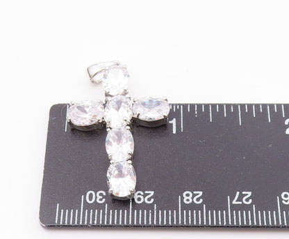 925 Sterling Silver  Vintage Cubic Zirconia Religious Cross Pendant  PT16595