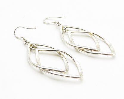 925 Sterling Silver  Vintage Shiny Double Pointed Oval Drop Earrings  EG5402