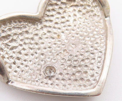 925 Sterling Silver Vintage Pendant Real Diamond Textured Love Heart  PT26542