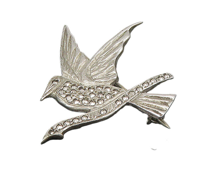 925 Sterling Silver  Vintage Sparkling Hummingbird On Branch Brooch Pin BP8722