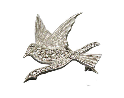 925 Sterling Silver  Vintage Sparkling Hummingbird On Branch Brooch Pin BP8722