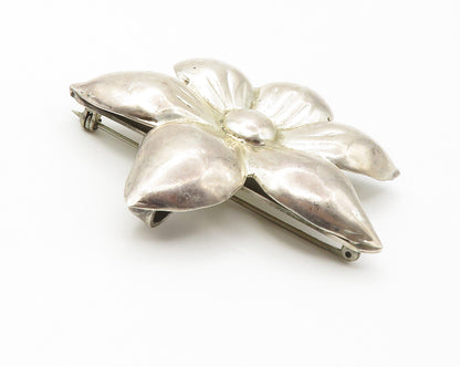 MEXICO 925 Sterling Silver  Vintage Shiny Flower Motif Brooch Pin  BP5588