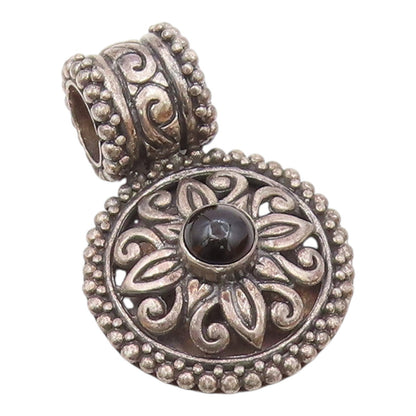 925 Sterling Silver  Vintage Floral Scroll Black Onyx Beaded Pendant  PT20305