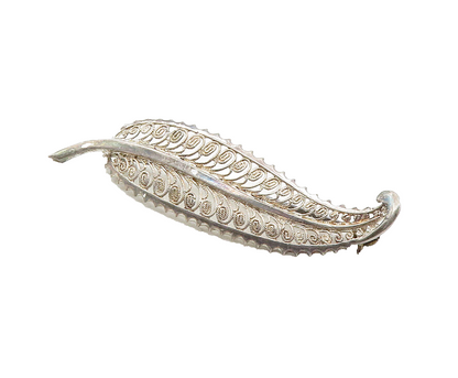 GERMANY 925 Sterling Silver  Vintage Filigree Feather Leaf Brooch Pin  BP4087