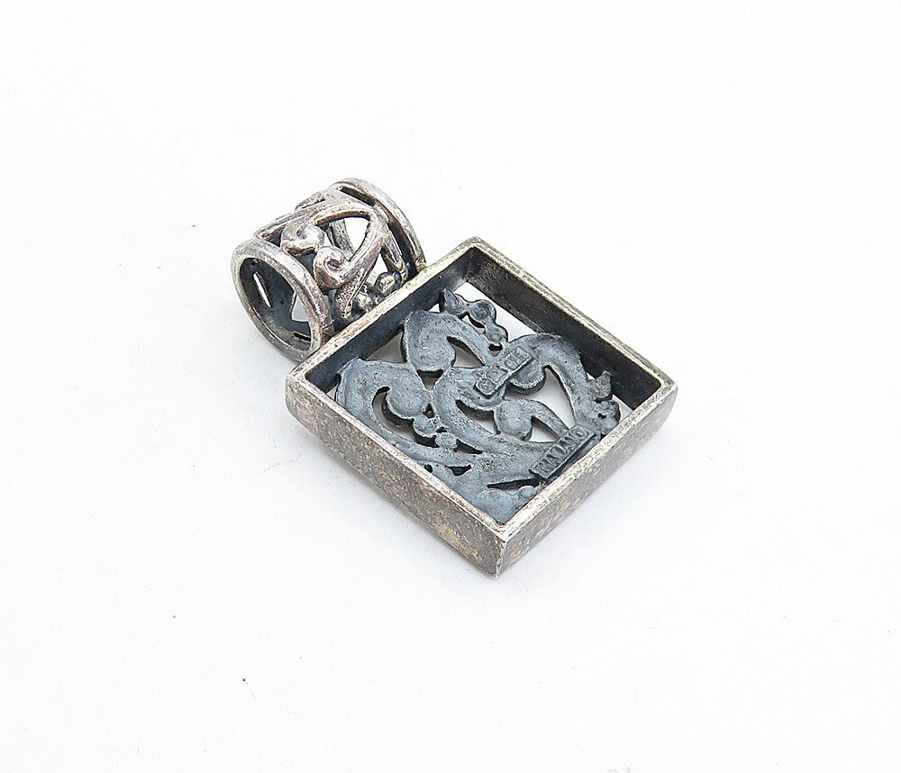925 Sterling Silver  Vintage Oxidized Love Heart Swirl Pattern Pendant  PT4679