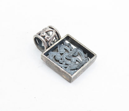 925 Sterling Silver  Vintage Oxidized Love Heart Swirl Pattern Pendant  PT4679