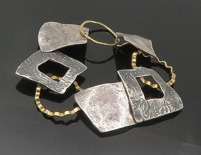925 Silver & 14K GOLD  Vintage 2 Tone Sculpted Modernist Chain Bracelet BT7763